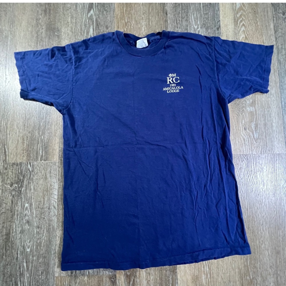 Hanes Beefy-T Vintage 1991 Phi Mu RC Amicalola Lodge T-Shirt Mens XL Navy Blue